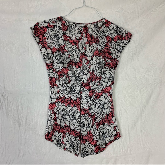 guess jeans xs pink and white silk floral abstract blouse - Picture 10 of 16